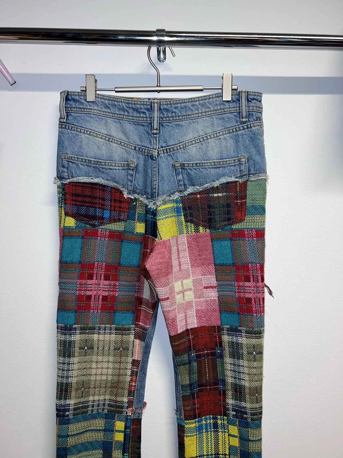 Acne Studios Denim Tartan Patchwork In Mid Blue-jeans NWOT