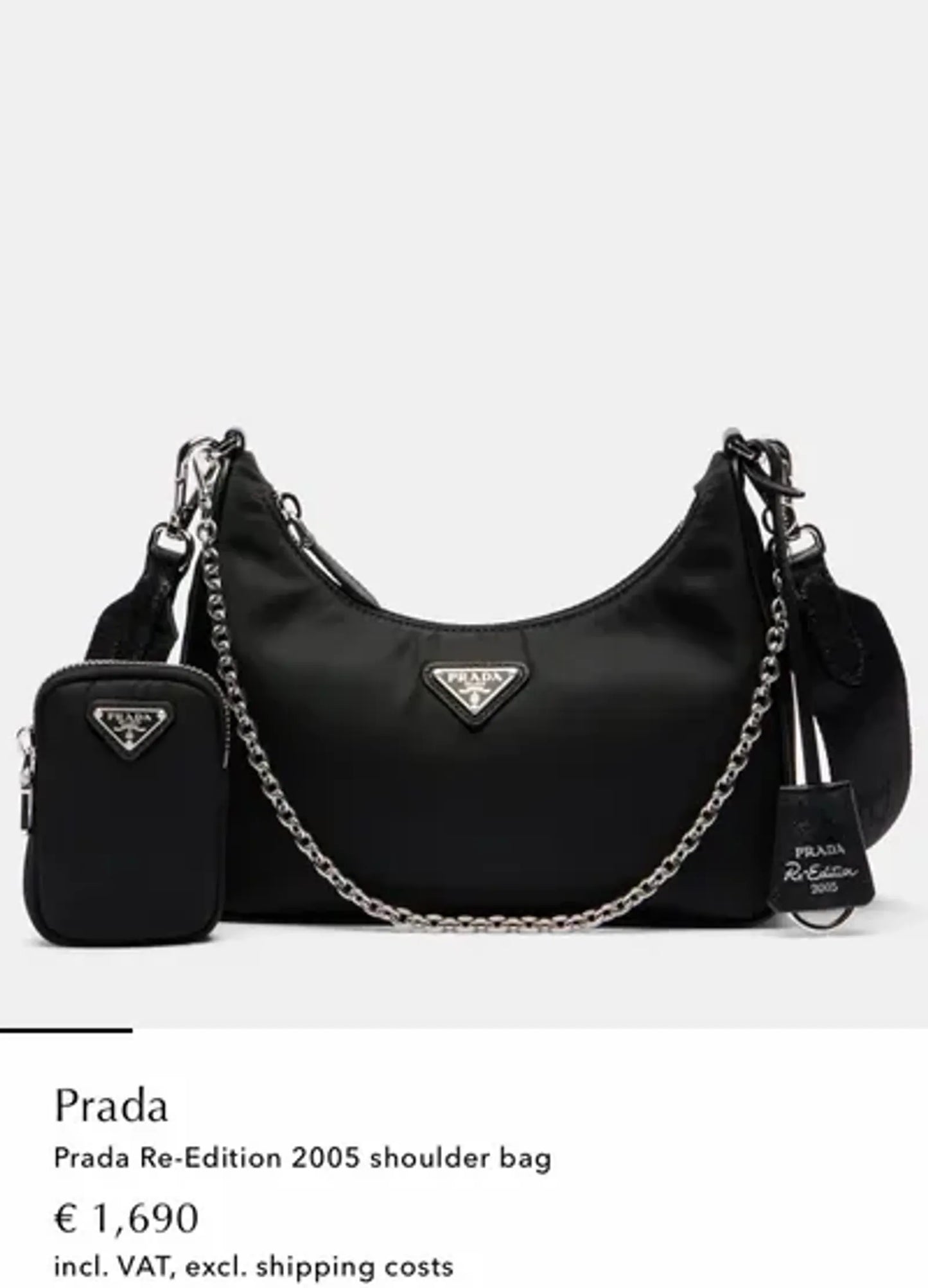 Prada Re-edition 2005 – 1bh204 Nero-axelremsväska NWOT