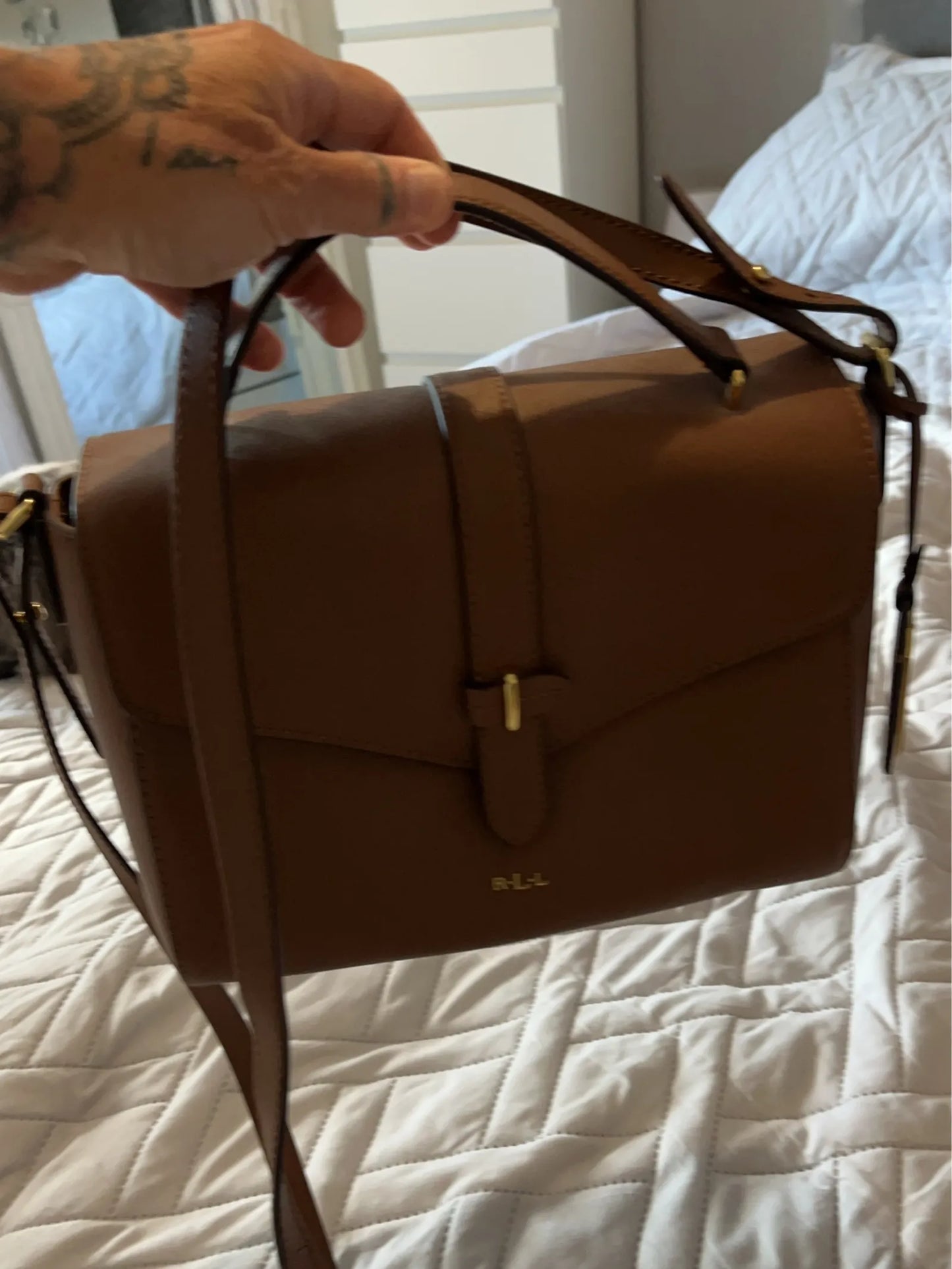 Ralph Lauren Raloh Lauren-skinnhandväska NWOT