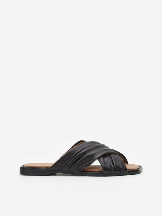 Flattered Gabriella Black Leather-skinnsandaler NWOT