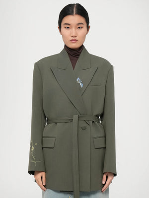 Rodebjer Stand Embroidery - Dark Moss Blazer