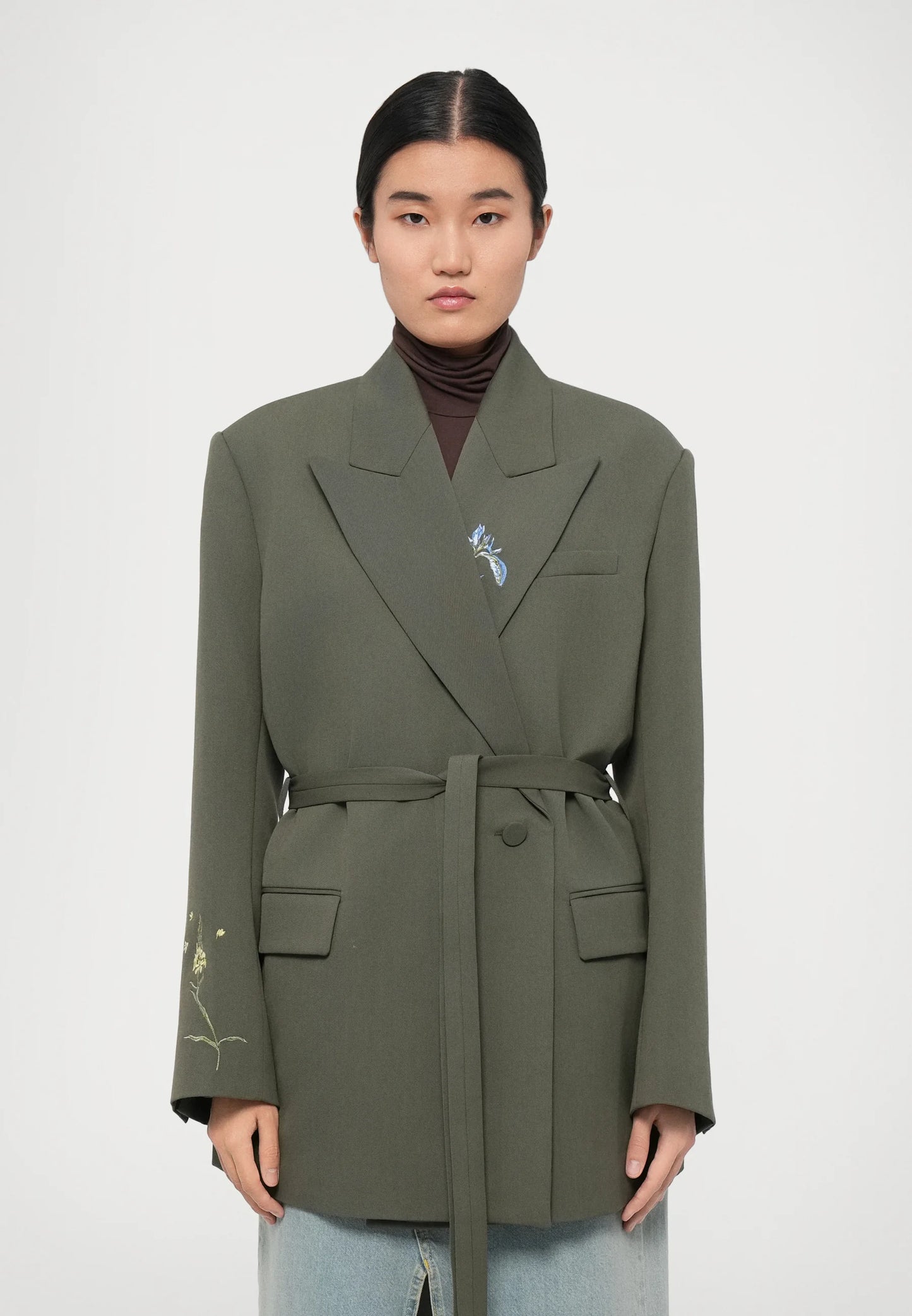 Rodebjer Stand Embroidery - Dark Moss Blazer