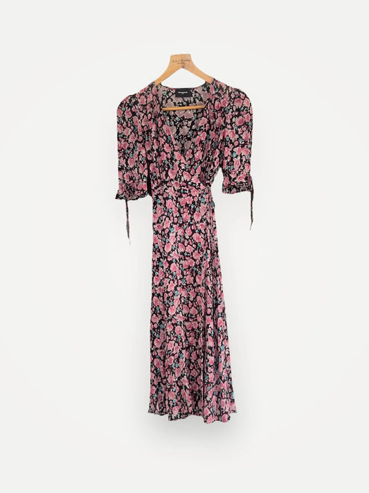 The Kooples Candy Flowers Printed Wrap In Rosa-sidenklänning