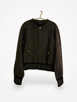 Chanel Grey Cashmere Knit With Gold Hardware Cardigan
