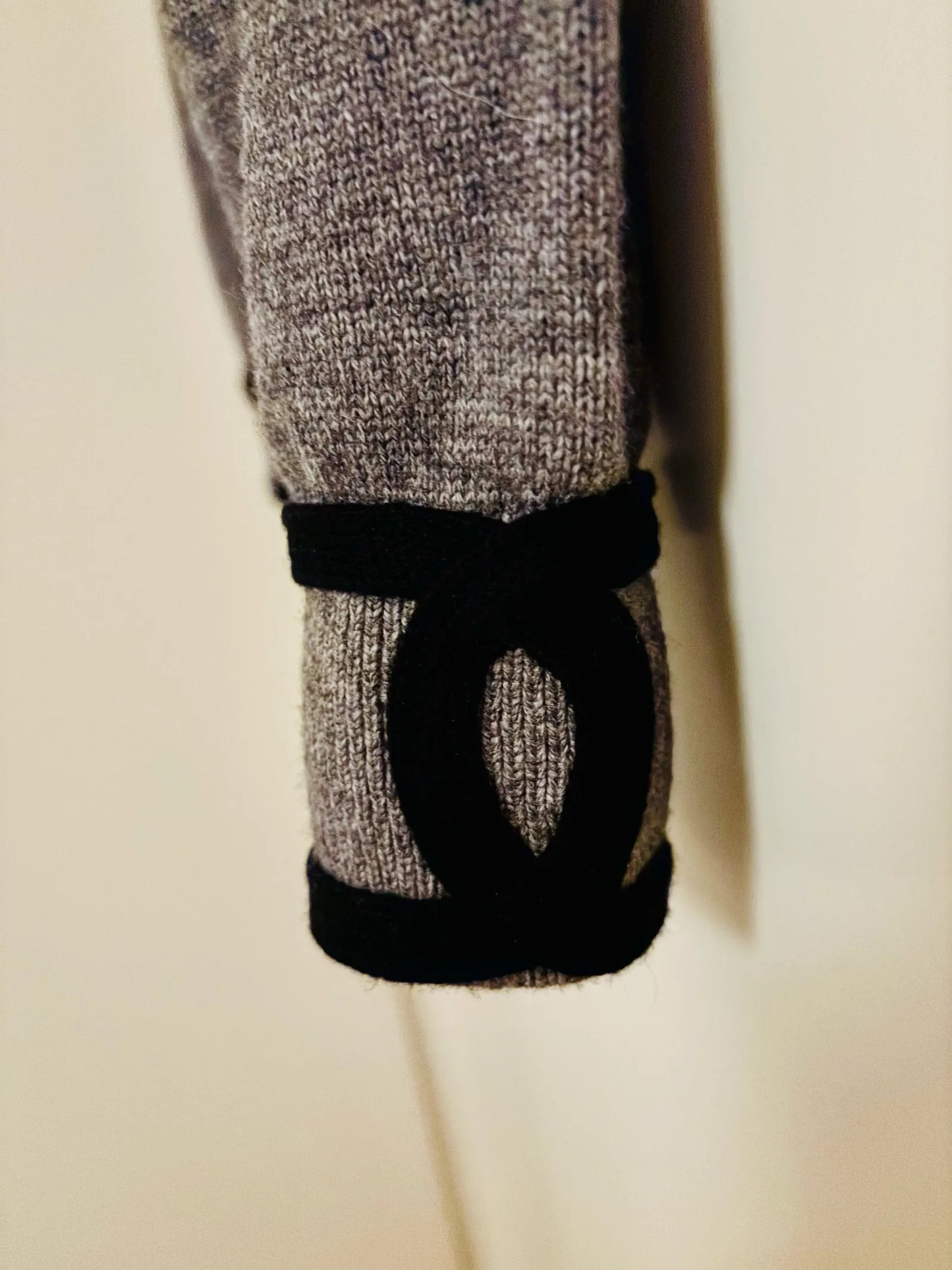Chanel Grey Cashmere Knit With Gold Hardware Cardigan