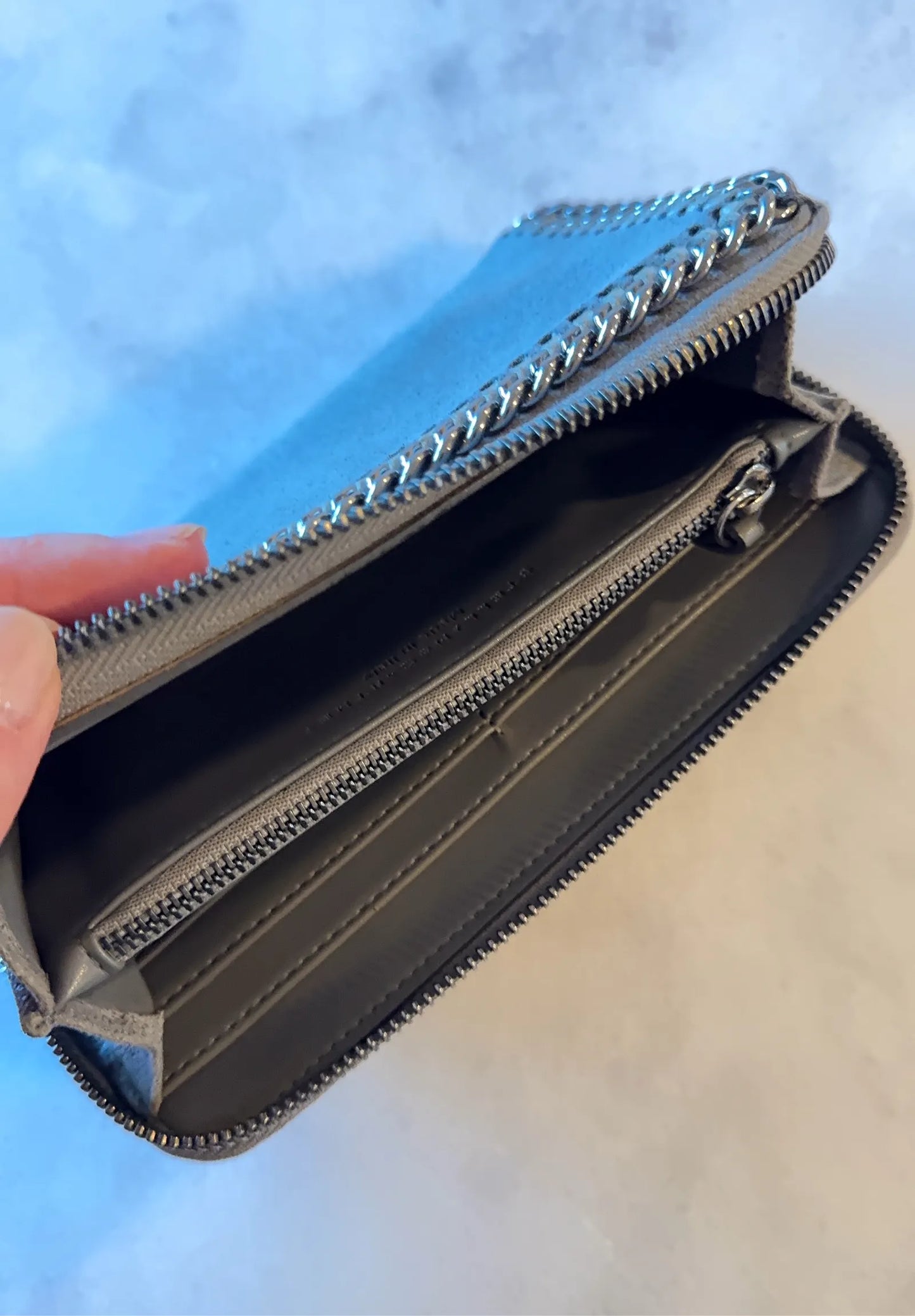 Stella Mccartney Grey Zip Around Falabella Wallet-skinnplånbok
