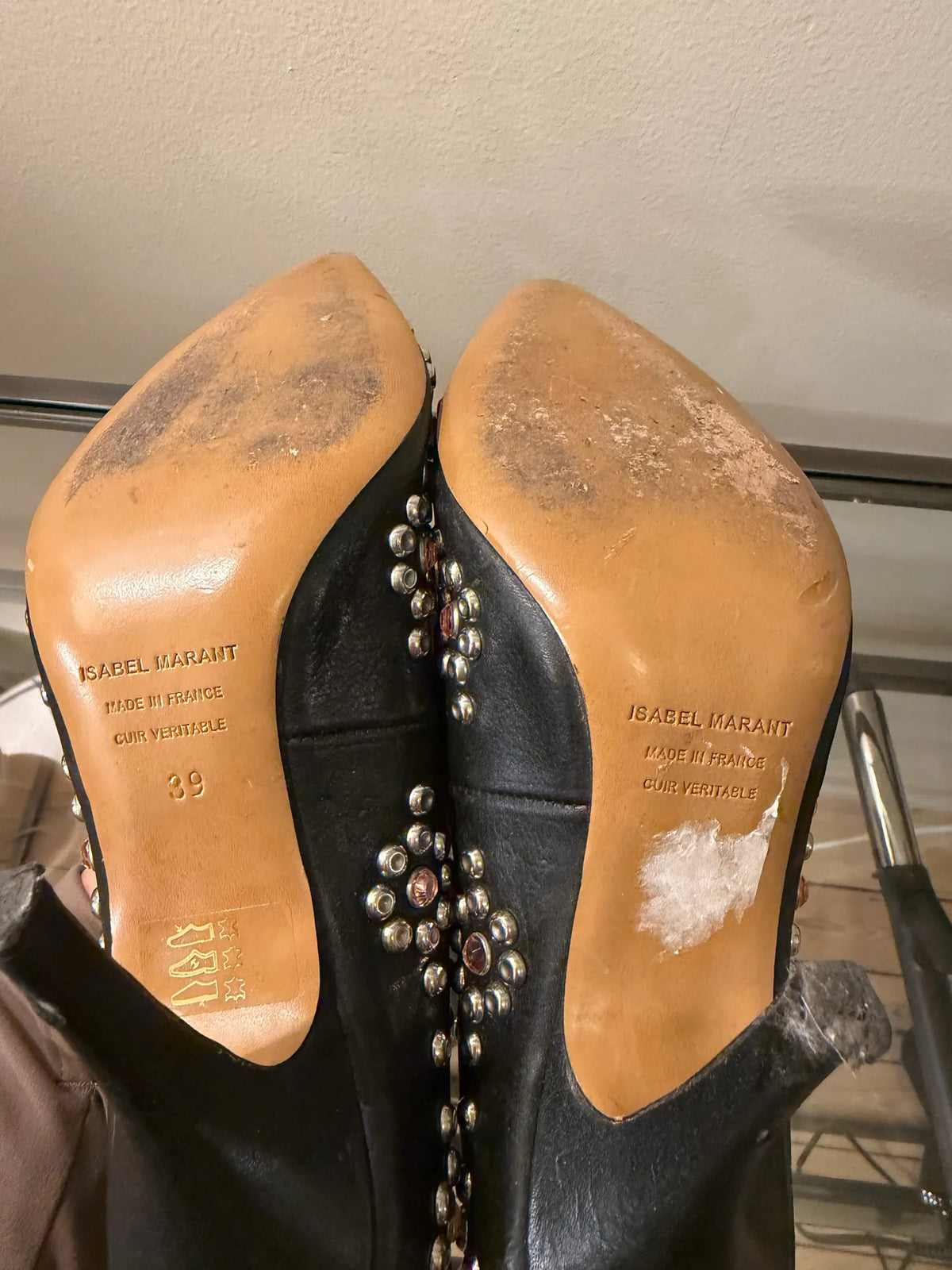 Isabel Marant Nib Clemence Black Leather Studded-skinnklackar