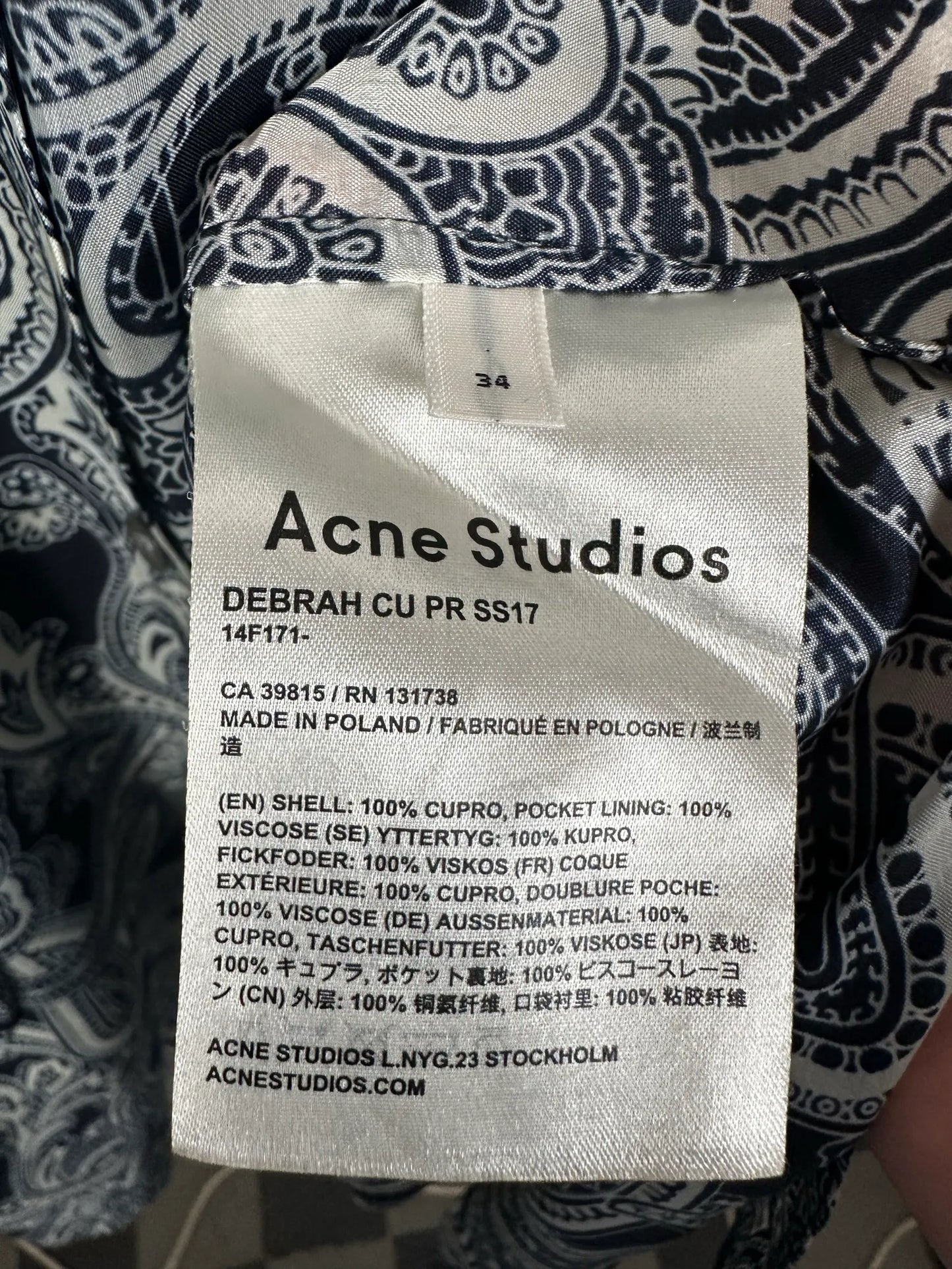 Acne Studios Debrah Cu Pr Ss17-tunika