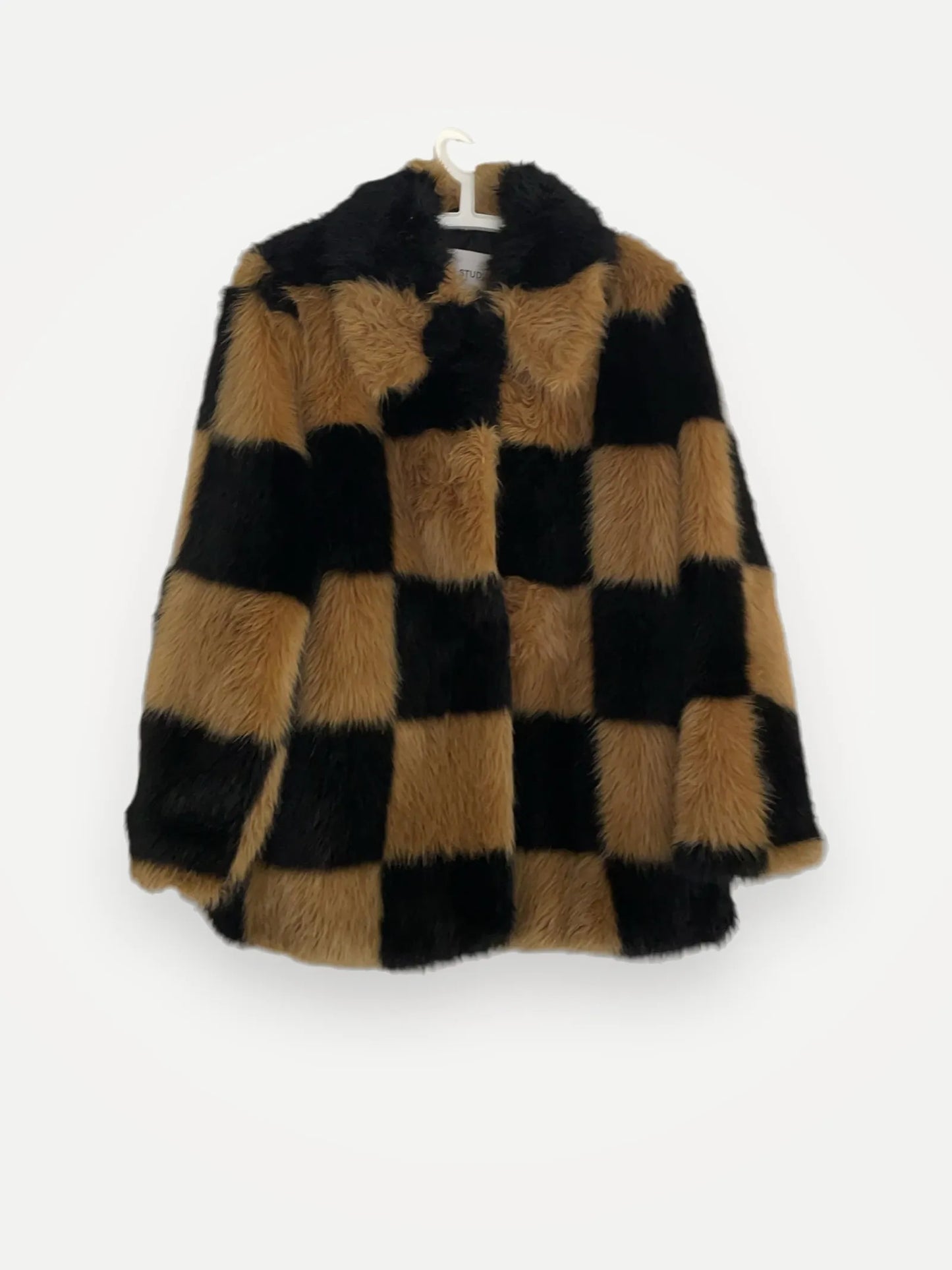 Stand Studio Checkered Faux Fur-pälsjacka