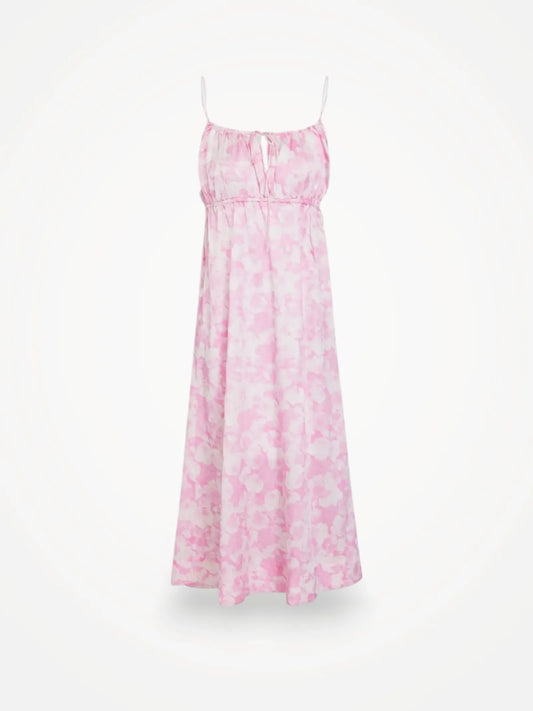 Ganni Tie-detailed Printed Silk-blend Satin Midi-sidenklänning NWT