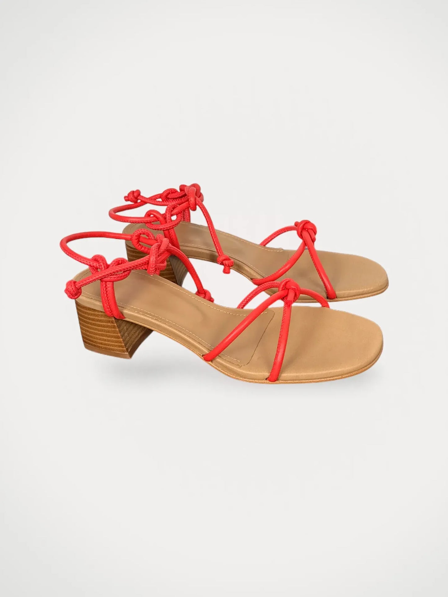 Flattered Edith Coral Red Leather-skinnklackar NWOT