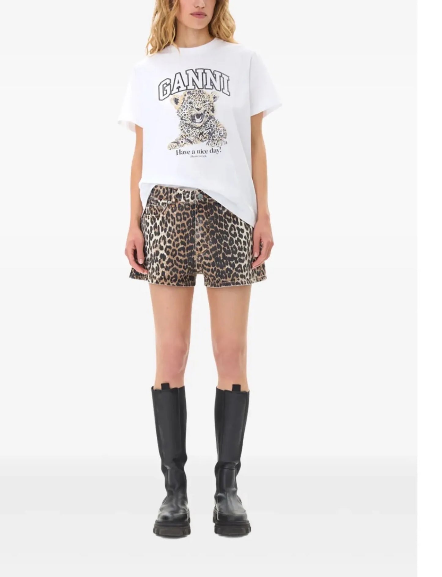 Ganni Leopard Print-shorts