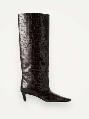 Toteme Croco-embossed Wide Shaft Dark Brown Boots