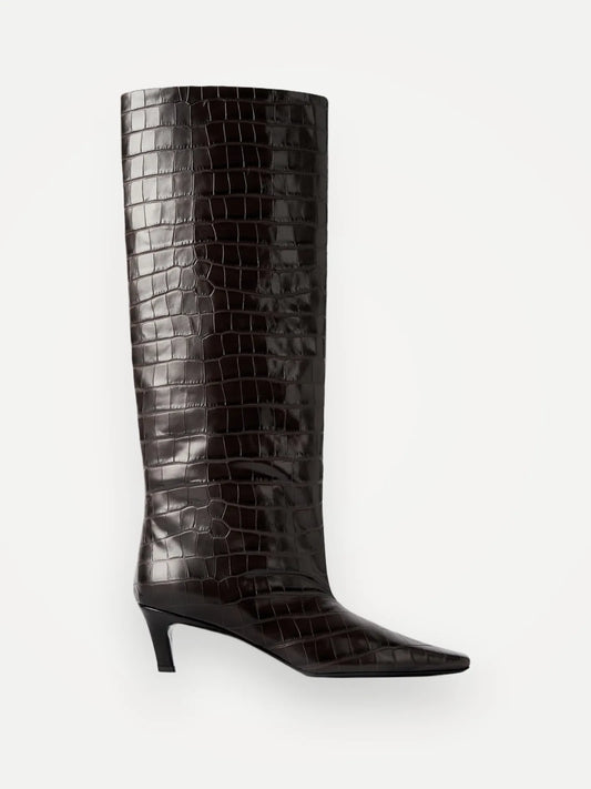 Toteme Croco-embossed Wide Shaft Dark Brown-skinnboots