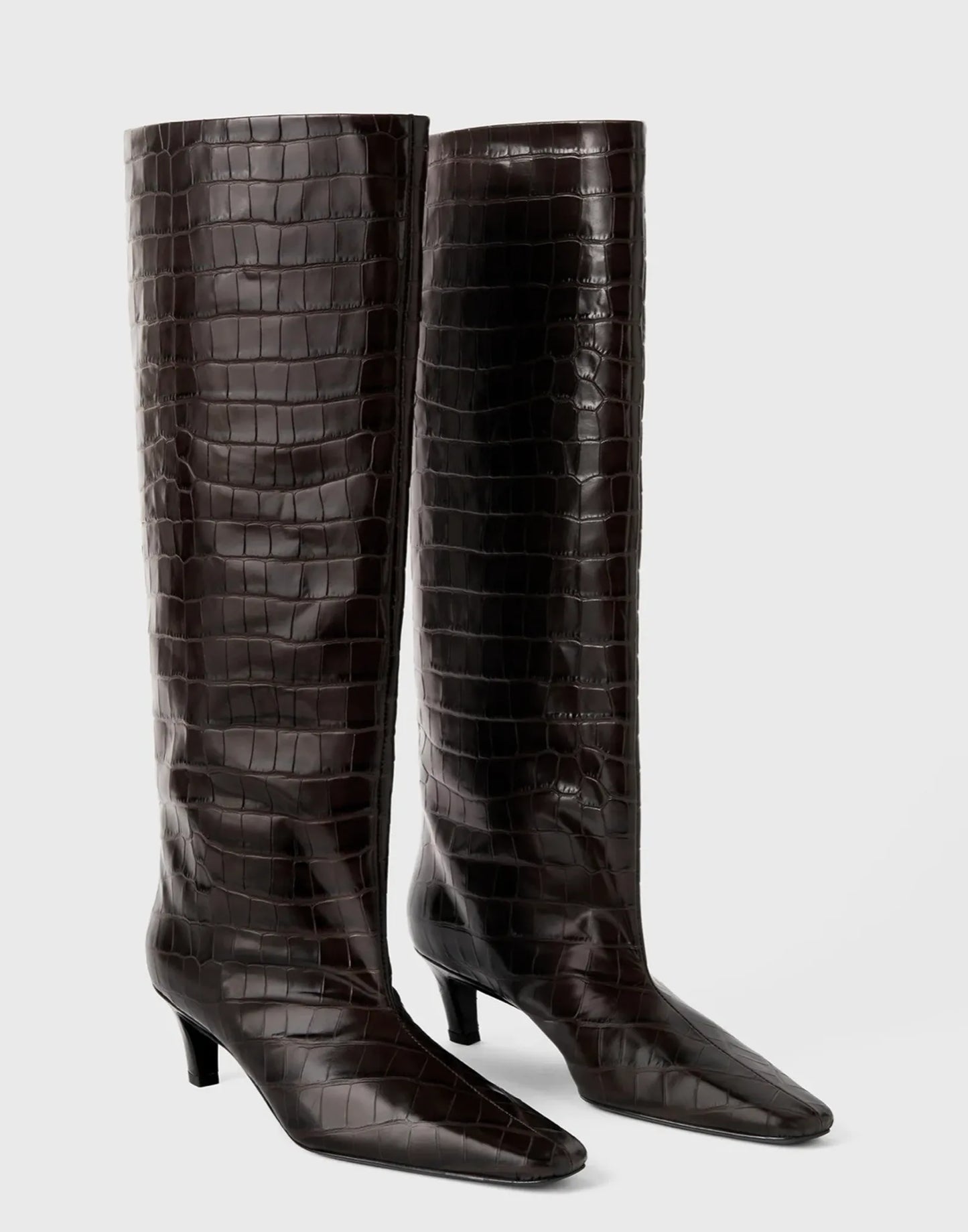 Toteme Croco-embossed Wide Shaft Dark Brown Boots