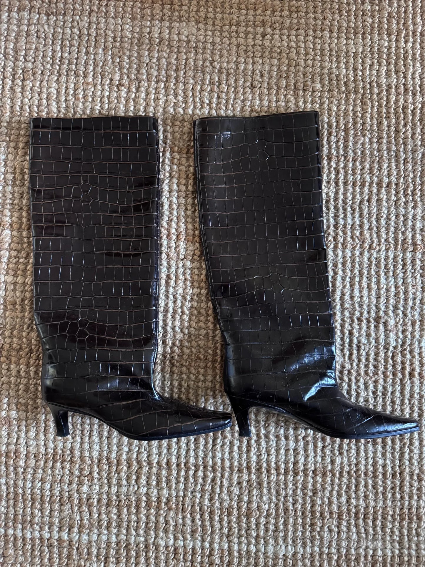 Toteme Croco-embossed Wide Shaft Dark Brown Boots