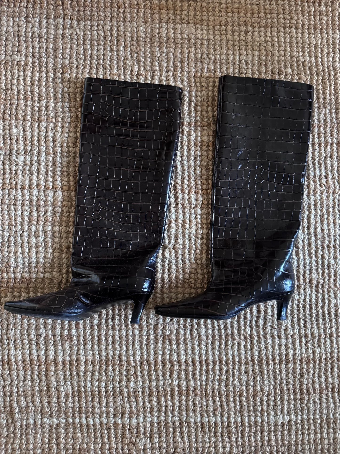 Toteme Croco-embossed Wide Shaft Dark Brown Boots