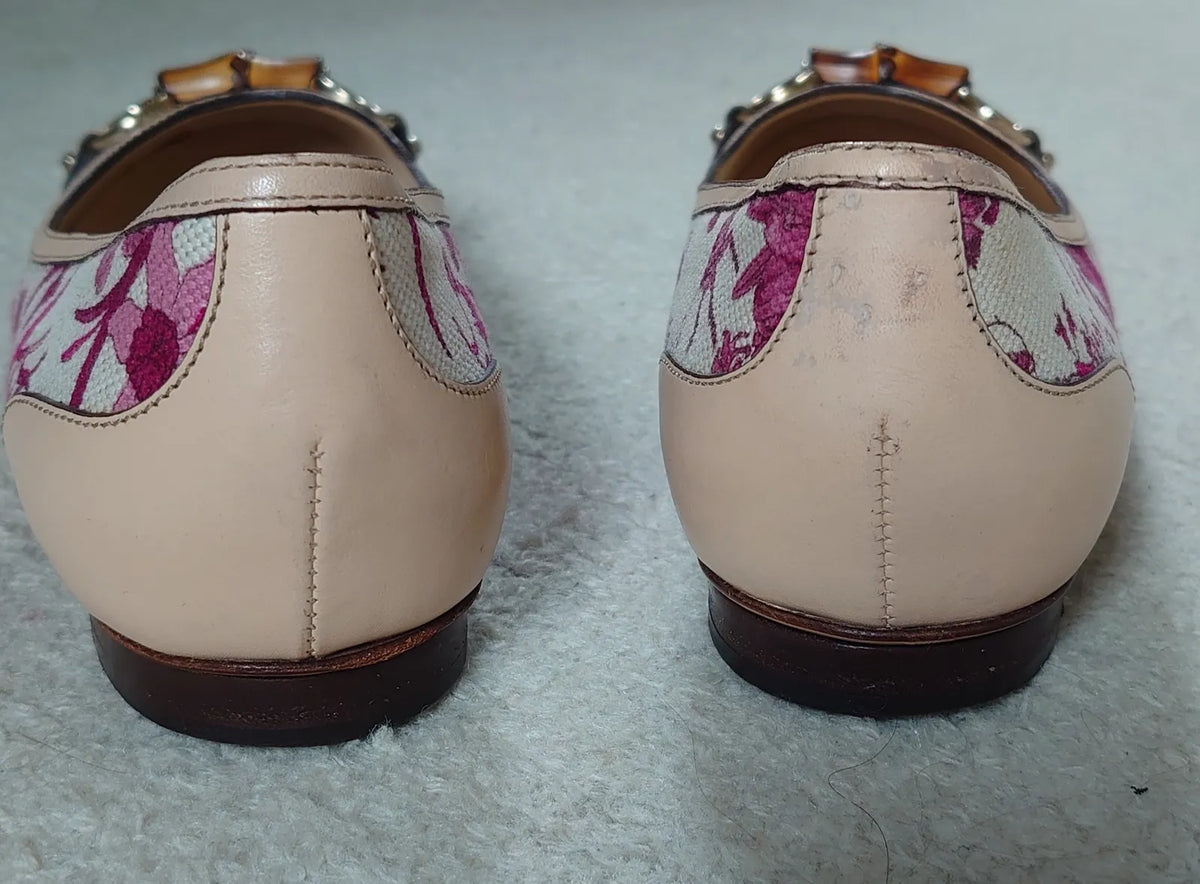 Gucci Floral Canvas Horsebit Bamboo Ballerinas Ballet flats