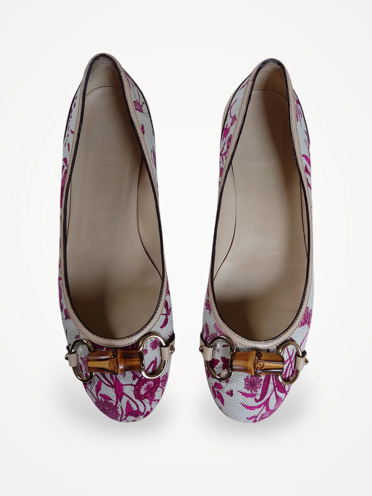 Gucci Floral Canvas Horsebit Bamboo Ballerinas Ballet flats