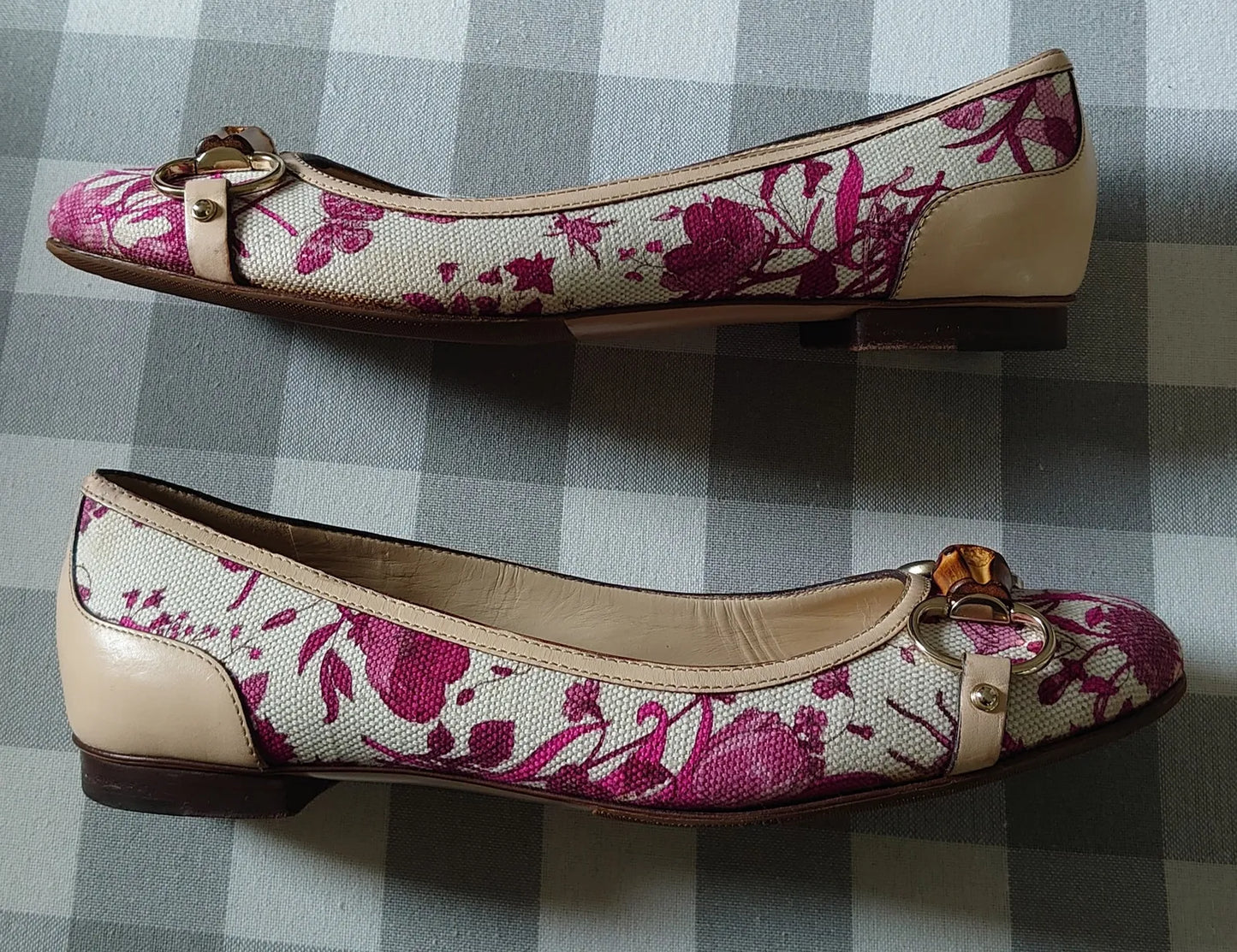 Gucci Floral Canvas Horsebit Bamboo Ballerinas Ballet flats