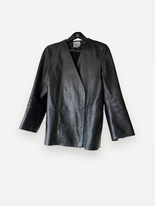 Toteme Croco Embossed Leather-skinnkavaj NWOT