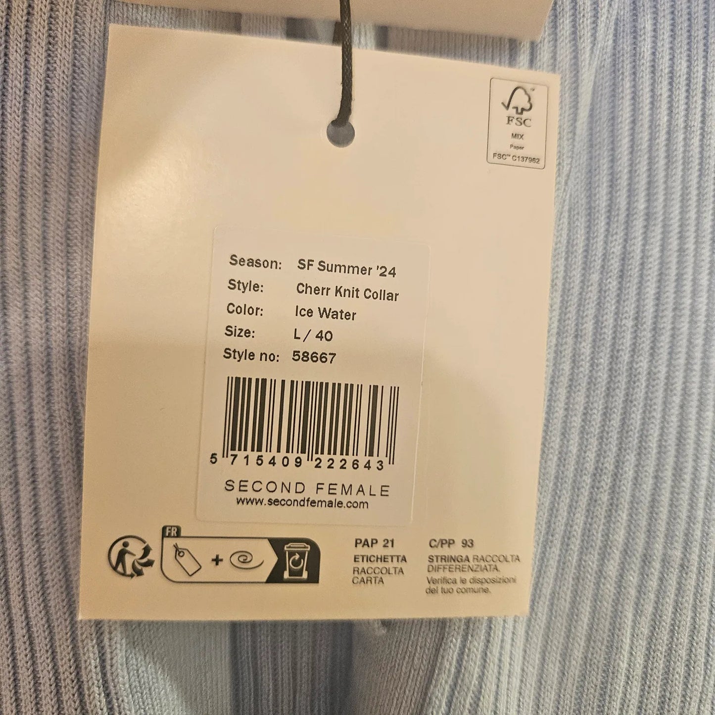 Second Female Cherr Knit Collar, Ice Water-kofta NWT