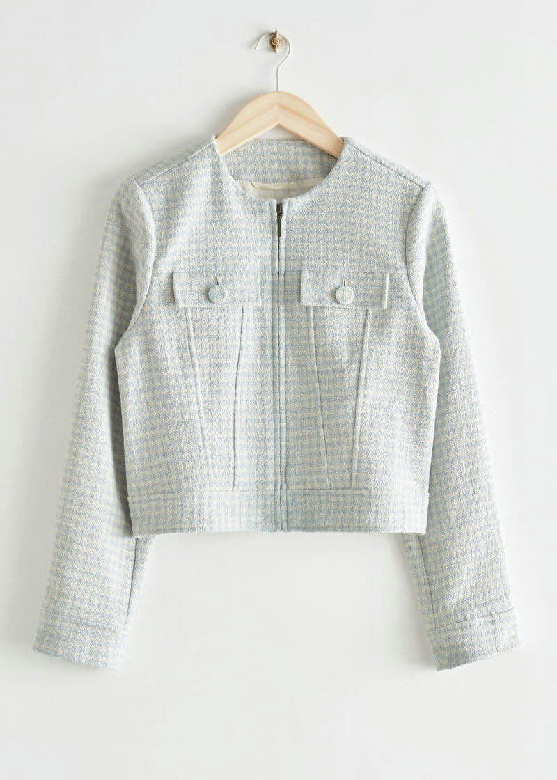 & Other Stories Cropped Houndstooth Tweed Blazer