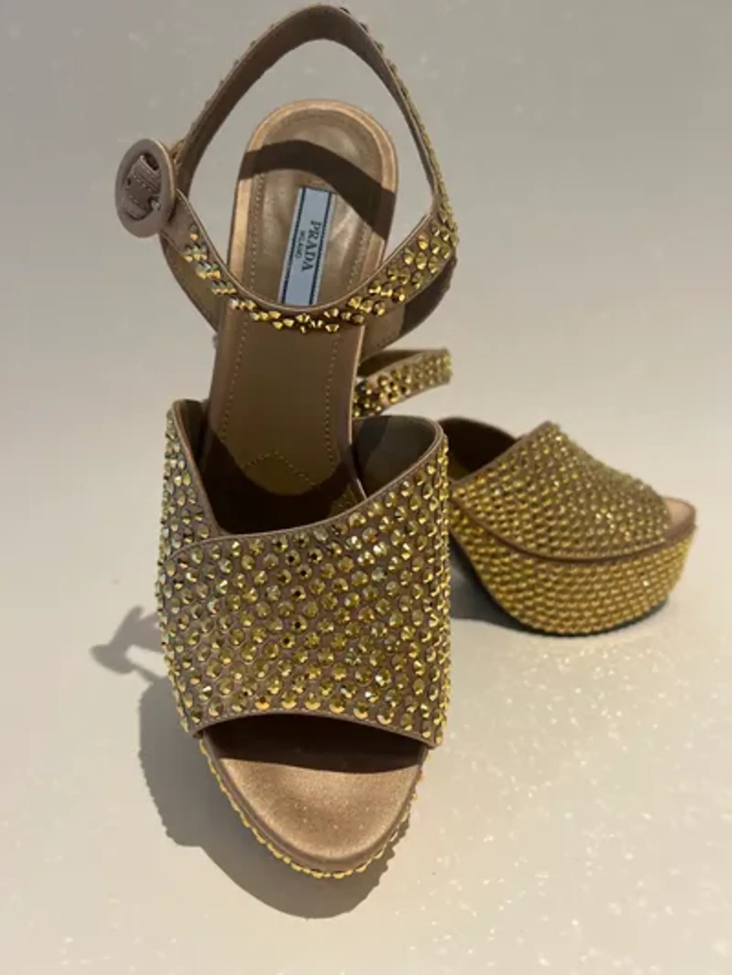 Prada Embellished Platform In Gold Sandals