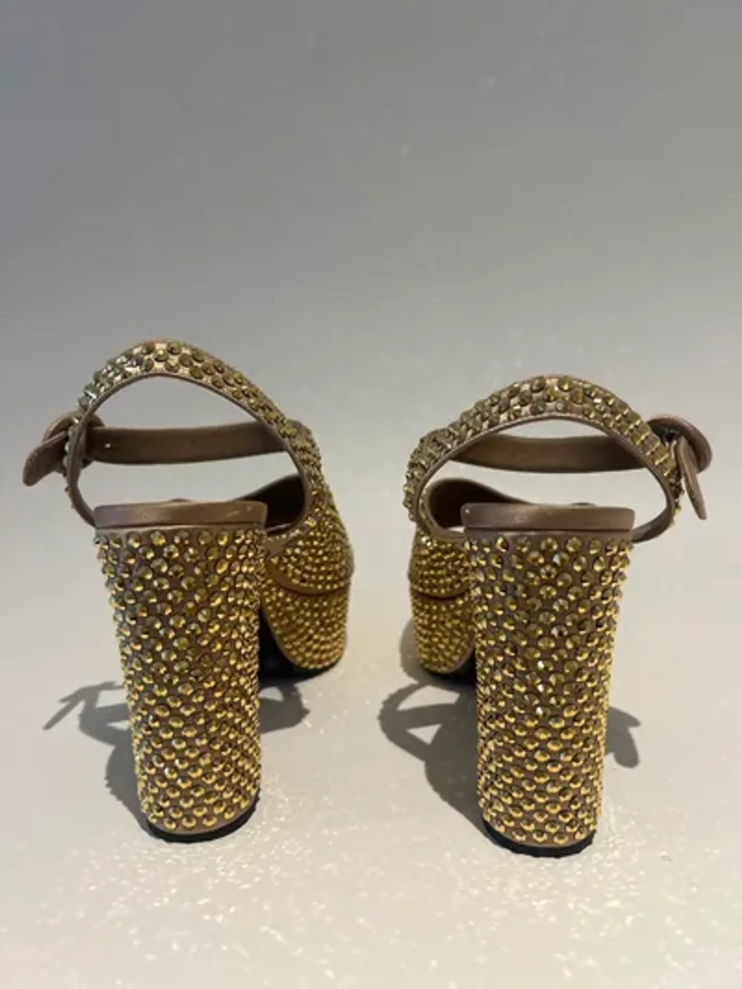 Prada Embellished Platform In Gold Sandals