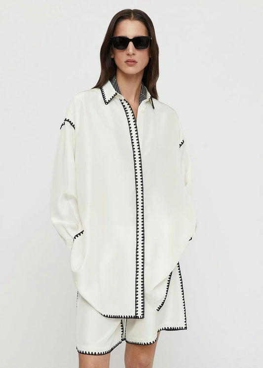 Toteme Long Embroidered Silk Shirt
