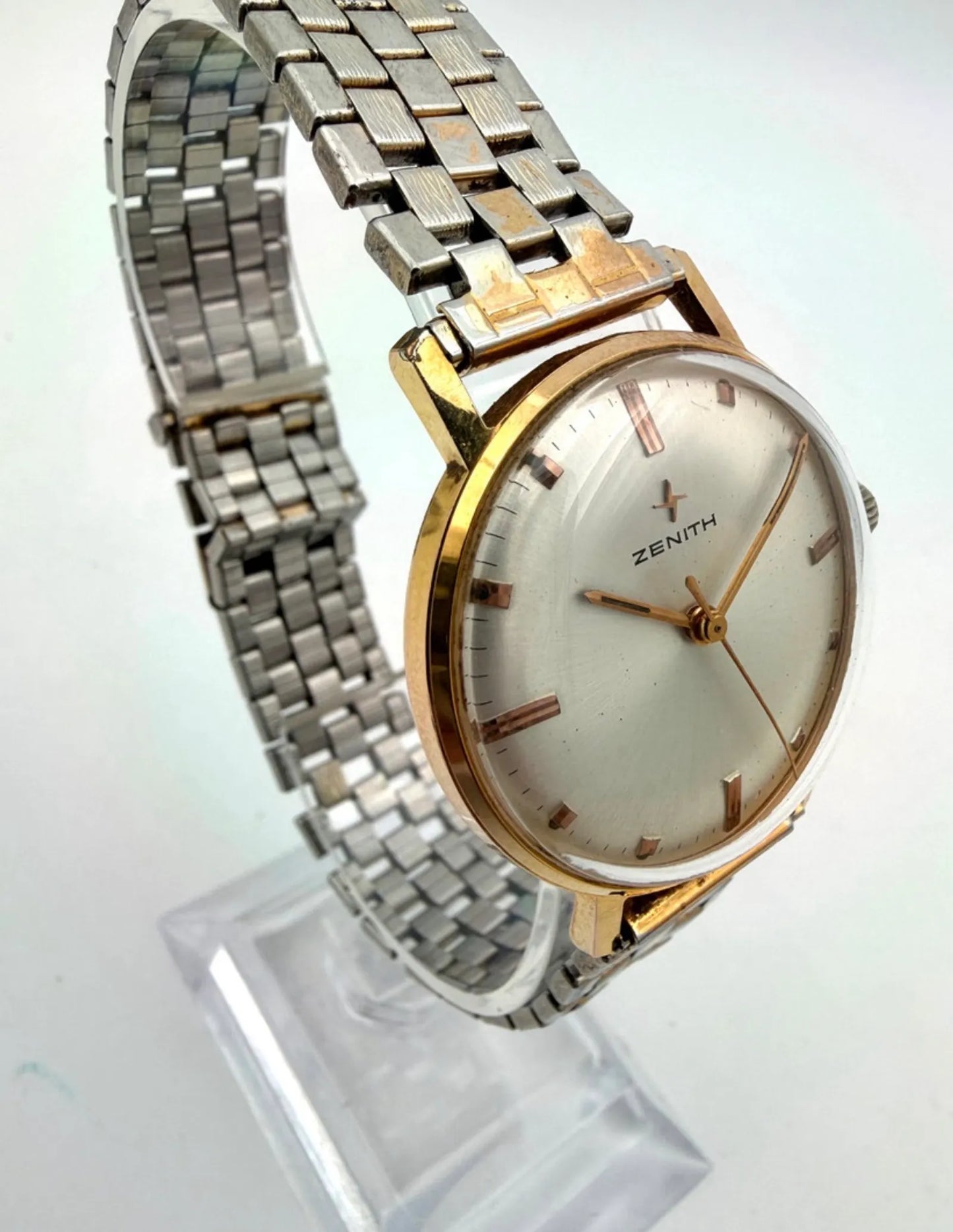 Zenith Vintage Watch – Gold Plated Case Swiss Hand-wound Silver Sunburst Dial Watch