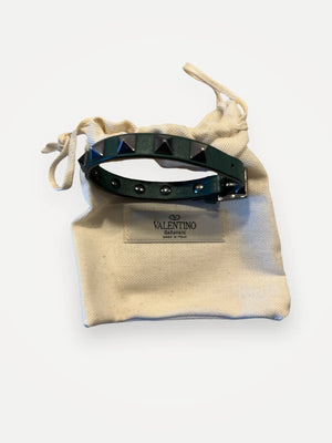 Valentino Leather Studded English Green-skinnarmband