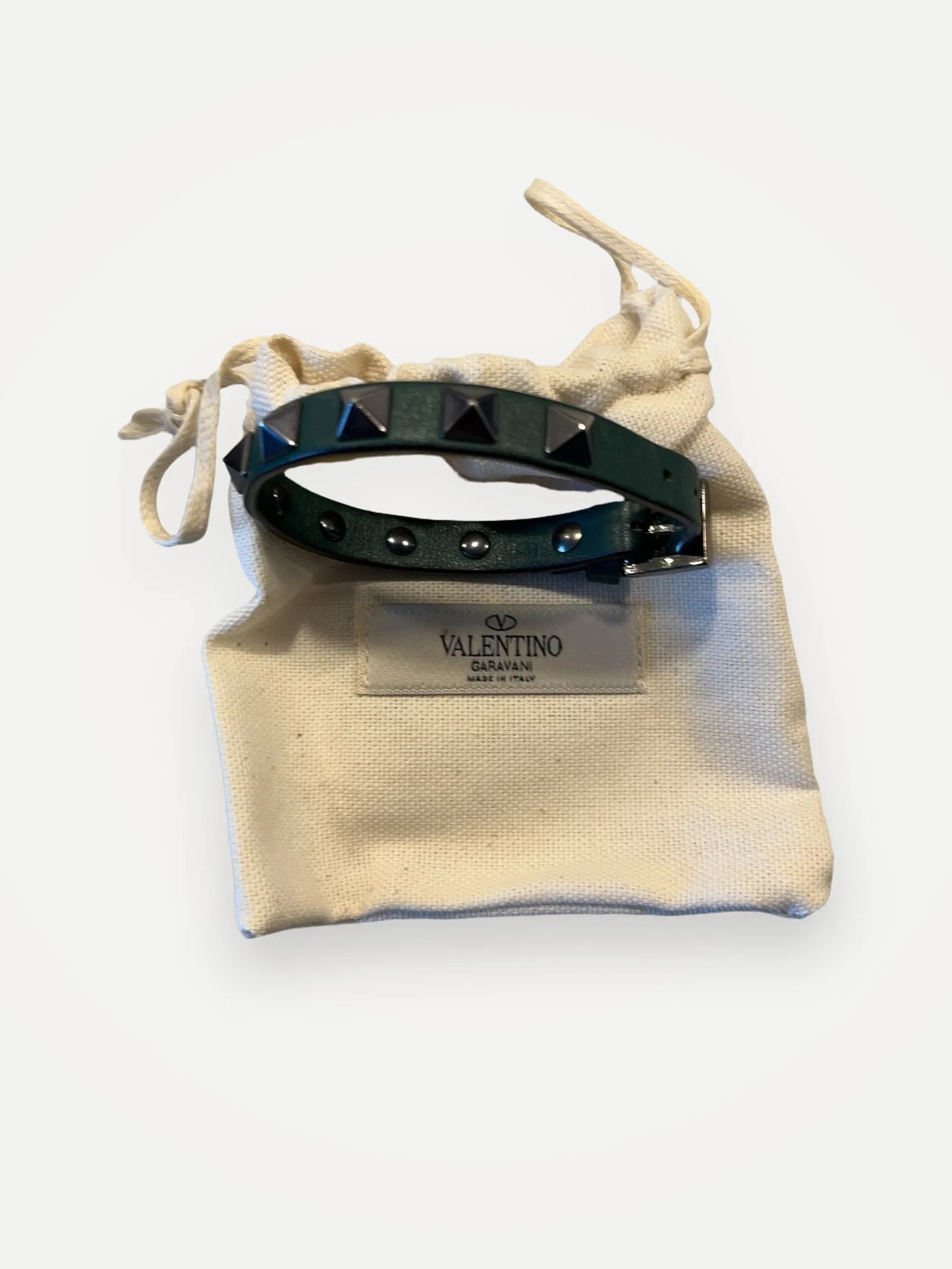 Valentino Leather Studded English Green-skinnarmband