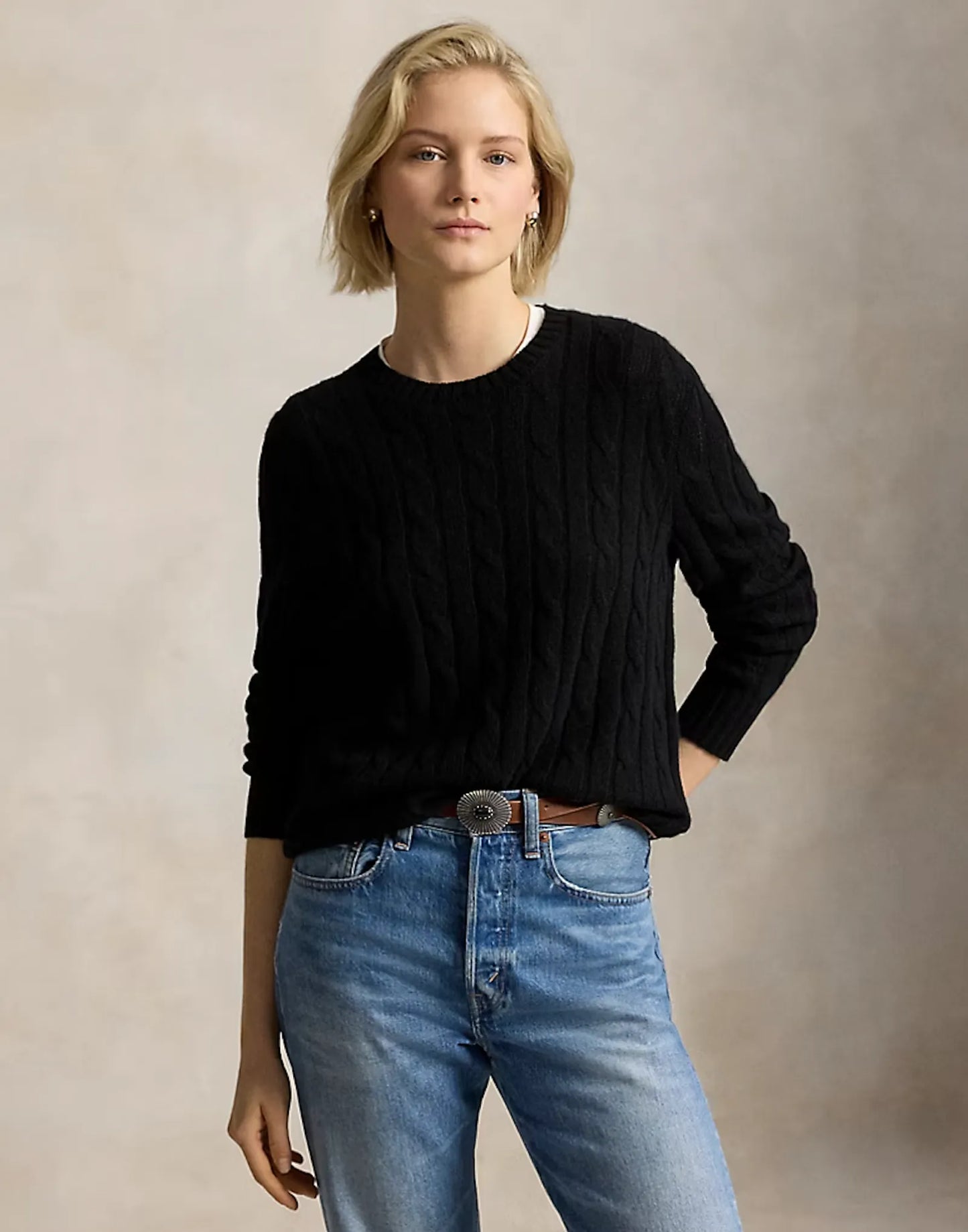 Ralph Lauren The Iconic Crew Cable Knit I Ull Och Kashmir Sweater