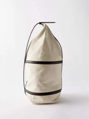 Toteme Leather-trimmed Canvas Sling-skinnaxelremsväska NWOT