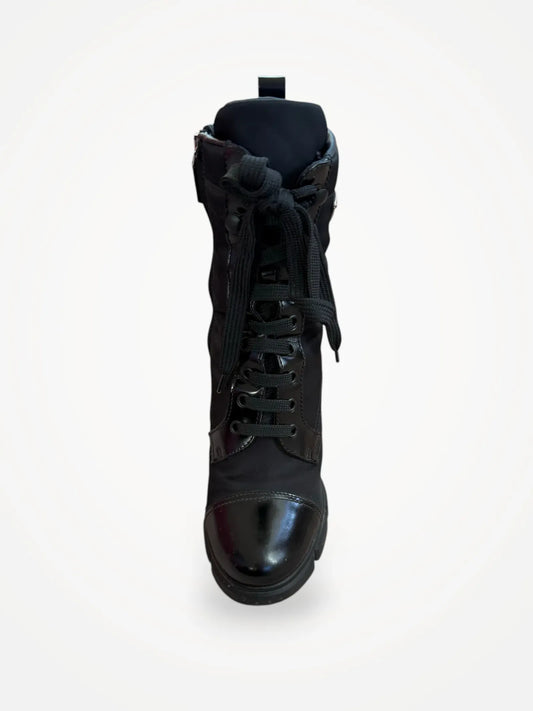Prada Leather-trimmed Lace-up-kängor