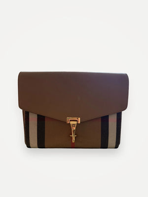 Burberry Macken Leather And House Check Canvas Baby Shoulder Shoulder bag