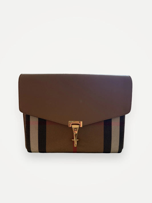 Burberry Macken Leather And House Check Canvas Baby Shoulder-skinnaxelremsväska