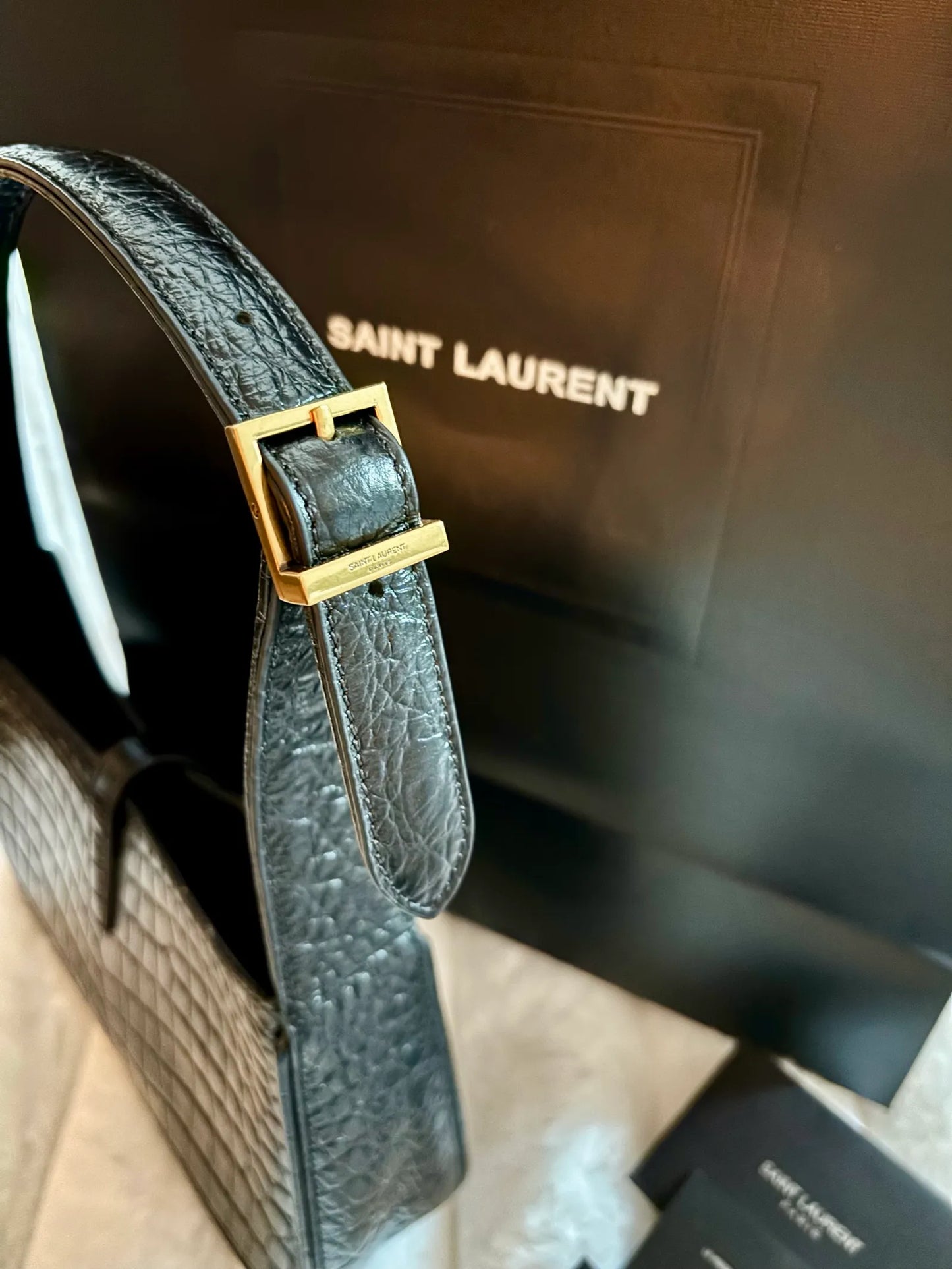 Yves Saint Laurent Le 5 À 7 In Crocodile-embossed Shiny Leather Handbag