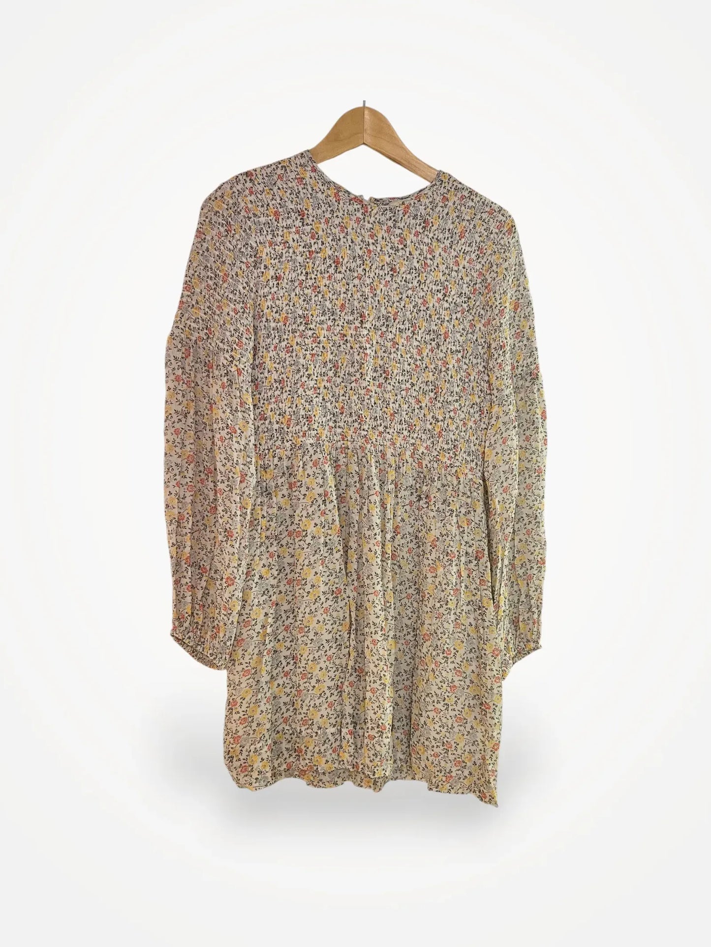 Ganni Georgette Floral Print Smocked Mini Dress