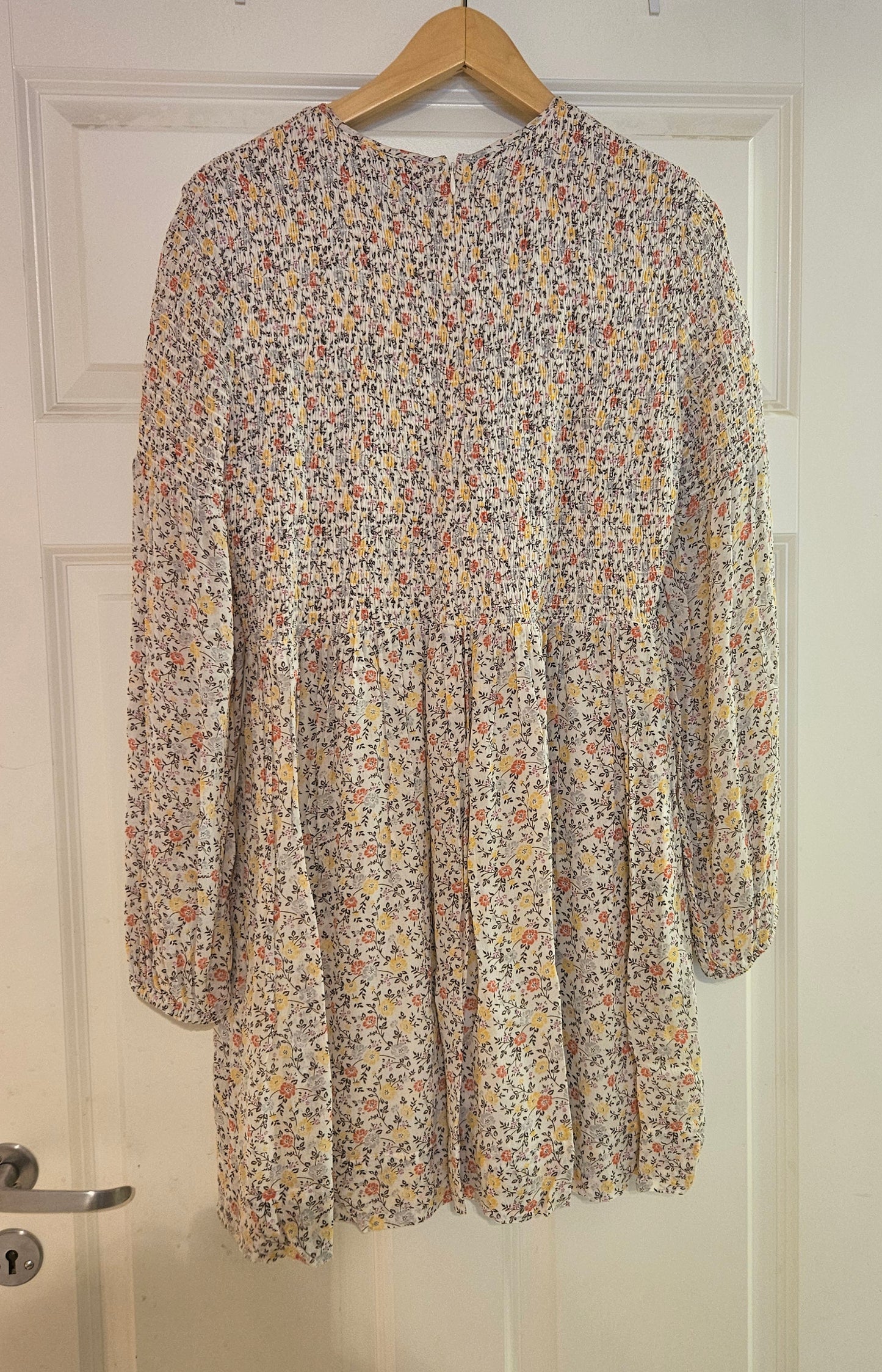 Ganni Georgette Floral Print Smocked Mini Dress