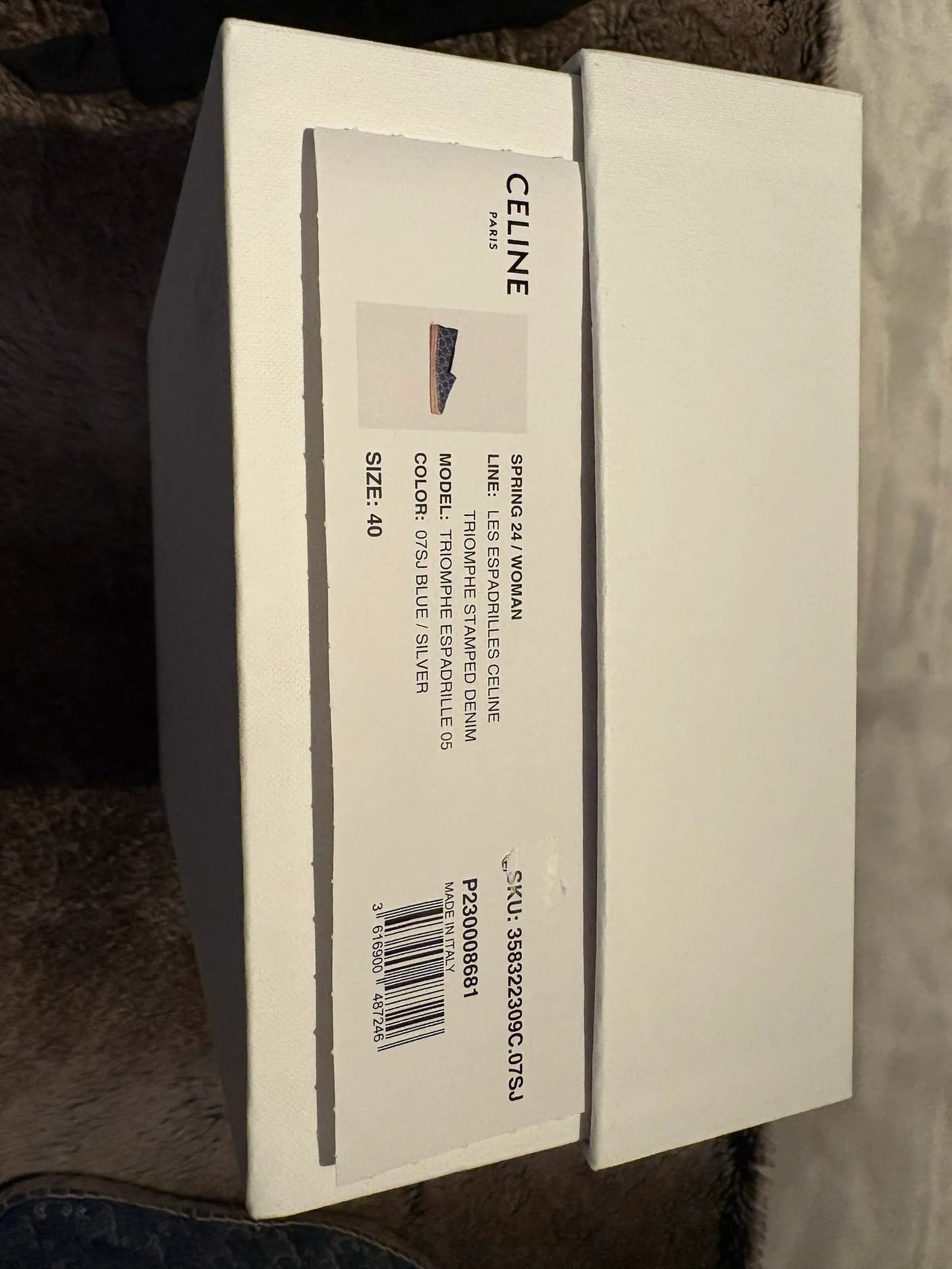 Céline Triomphe Stamped Denim Ballet flats