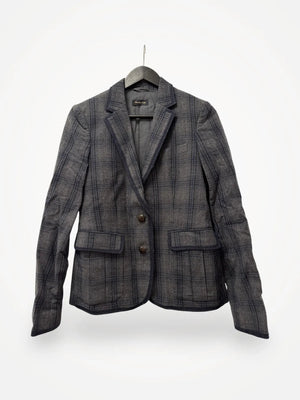Massimo Dutti Gray Checked Wool Blazer