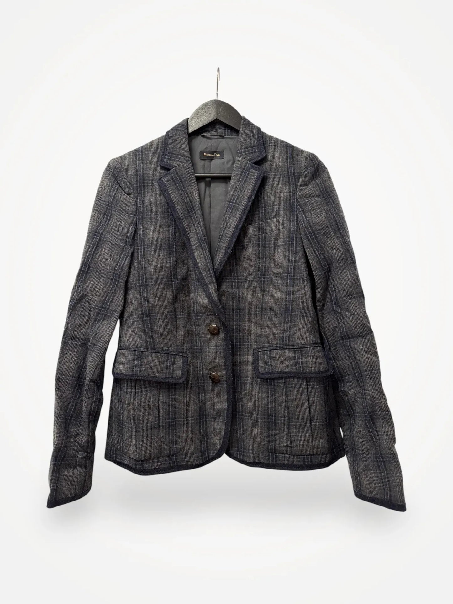 Massimo Dutti Gray Checked Wool Blazer