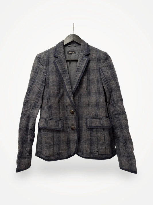 Massimo Dutti Gray Checked Wool Blazer