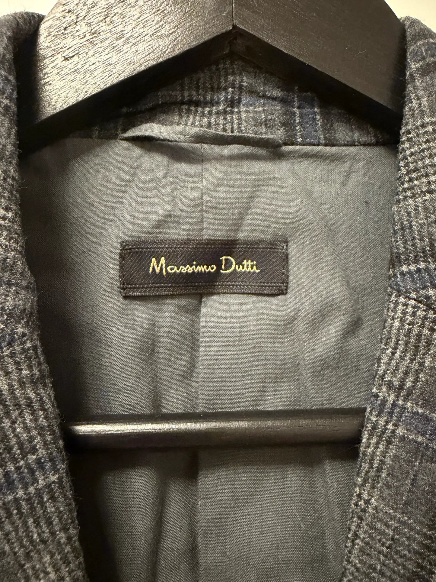 Massimo Dutti Gray Checked Wool Blazer
