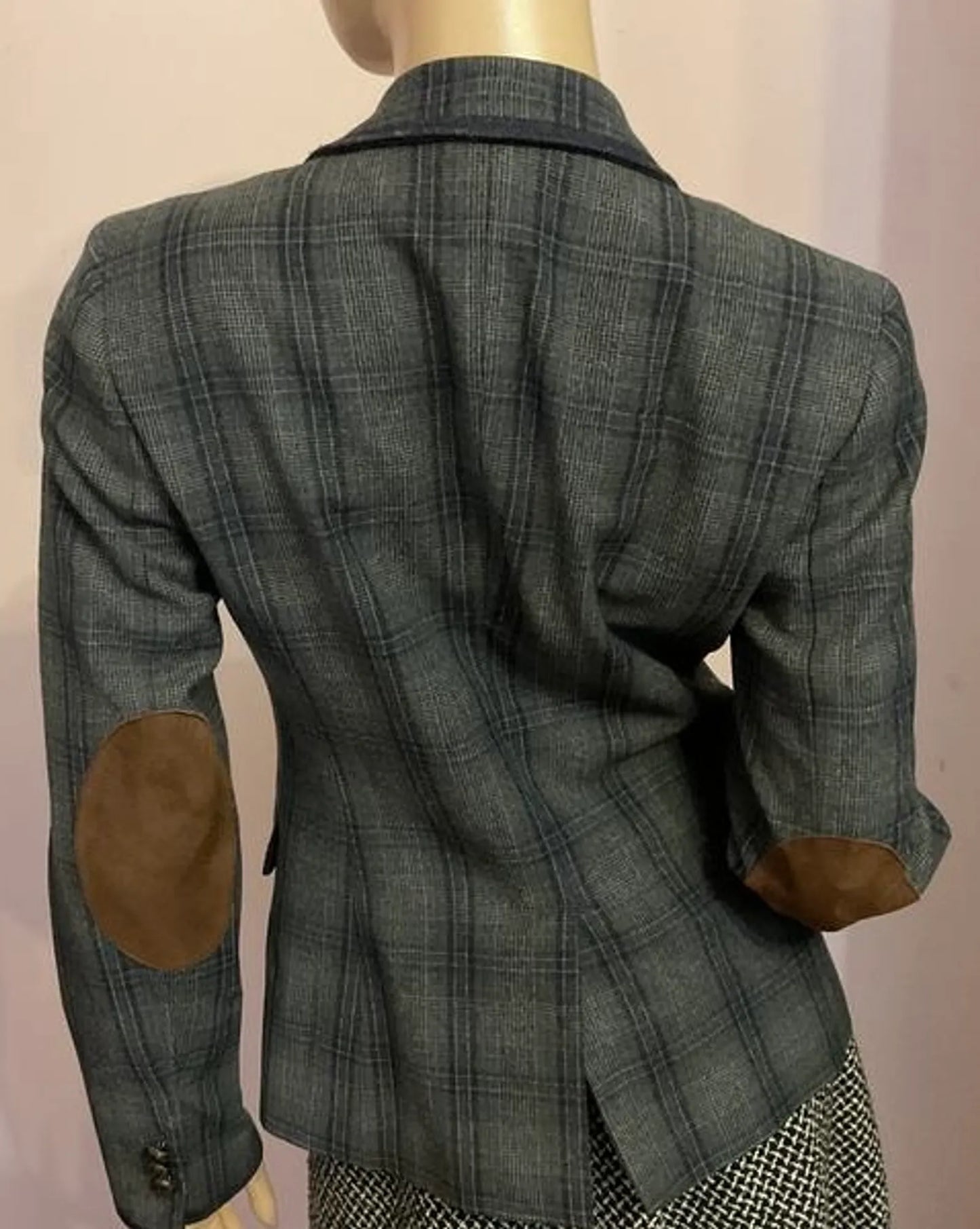 Massimo Dutti Gray Checked Wool Blazer