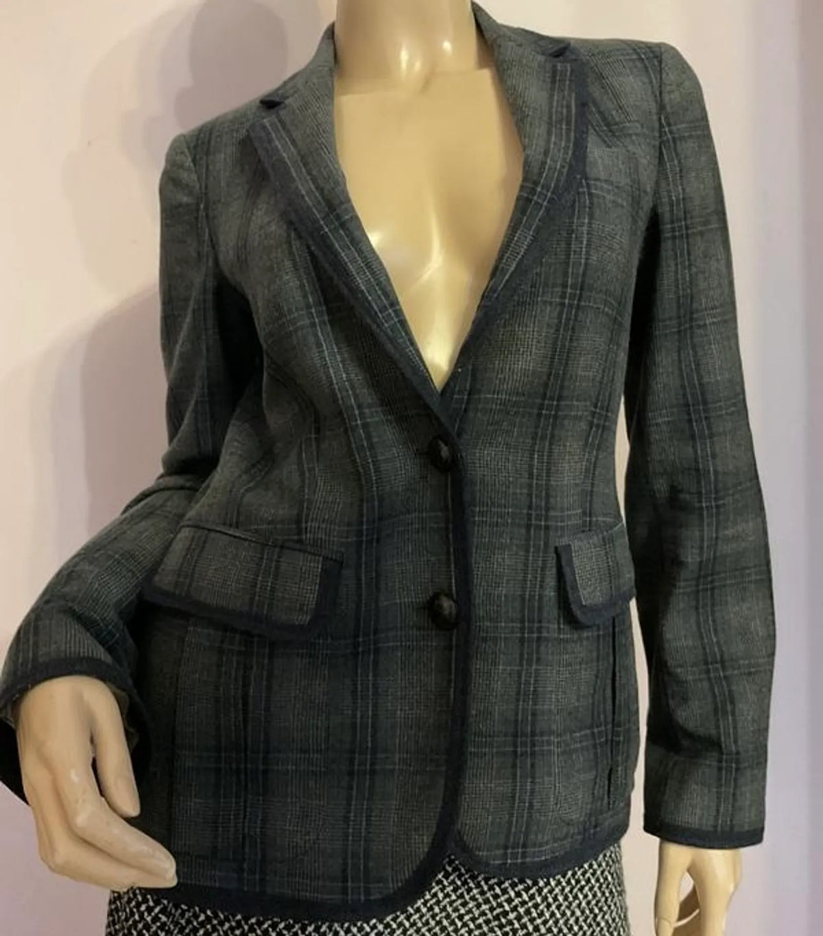Massimo Dutti Gray Checked Wool-ullkavaj