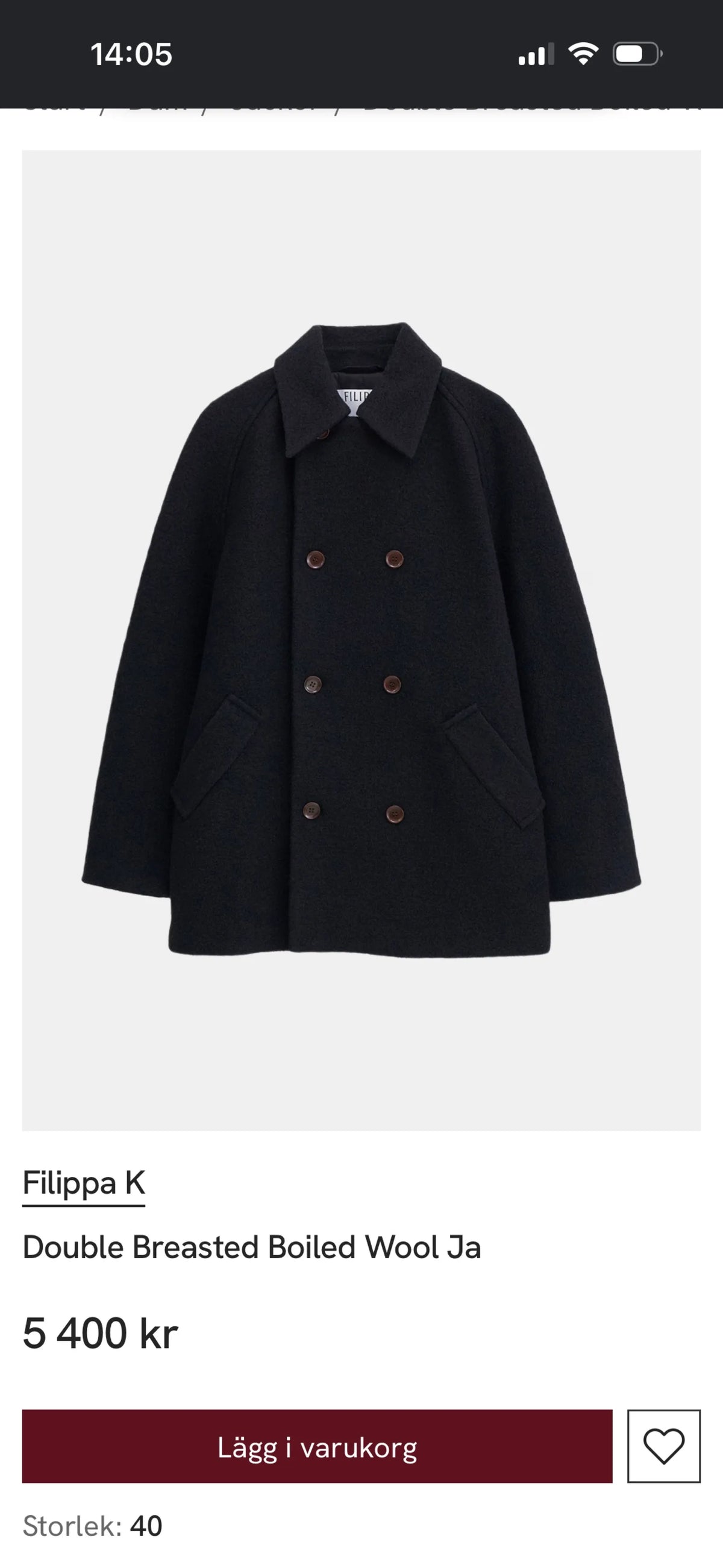 Filippa K Double Breasted Boiled Wool Peacoat-ulljacka NWT