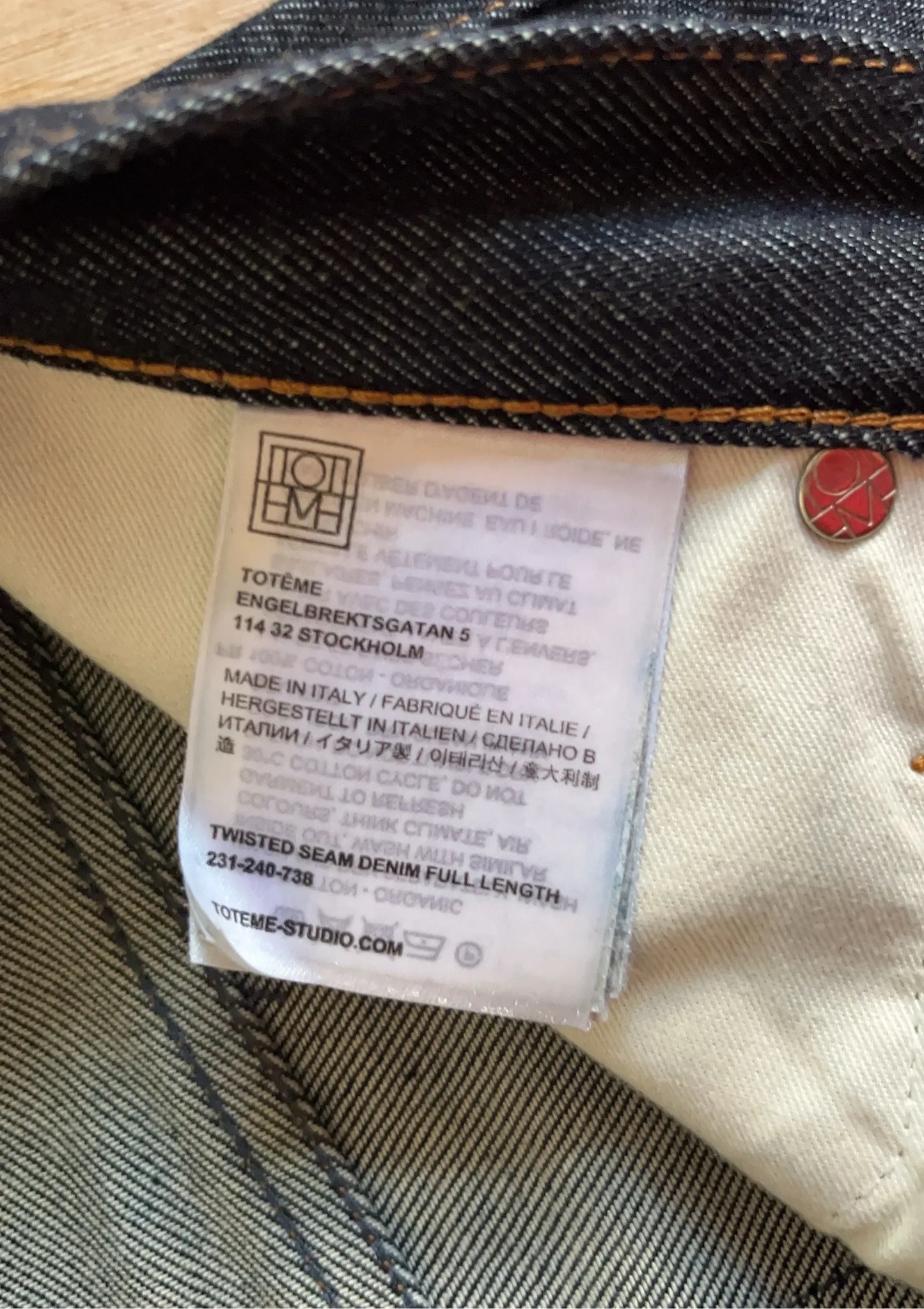 Toteme Twisted Seam Full Length Raw Blue Jeans